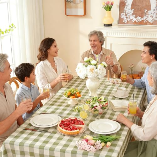 Gingham Tablecloth Rectangle Checkered Table Cloth Cotton Linen Fabric Wrinkle Free Washable Buffalo Plaid Table Cover for Kitchen Dining Picnic Camping, Green and White, 55 * 102 inch - color: Green, size: 55" x 102" (Rectangular)