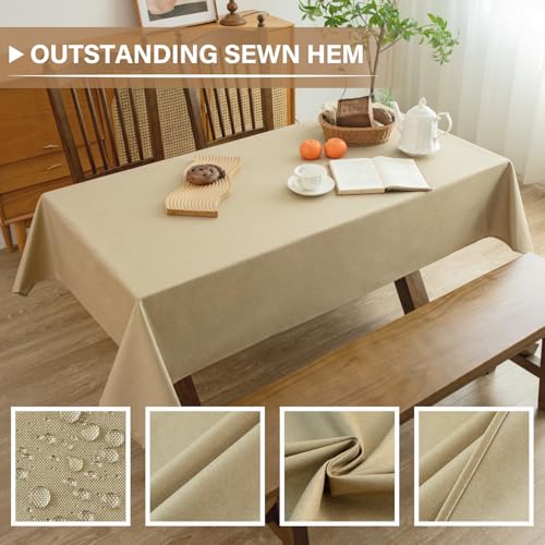 MikiUp Faux Linen Tablecloth - Slubby Textured Weaves Table Cloth for Rectangle Tables, Wrinkle Free Washable Fabric Table Cover for Dining, Farmhouse Outside, Linen 60 x 84 Inch - color: L-linen, size: 84" x 60" (Rectangular)