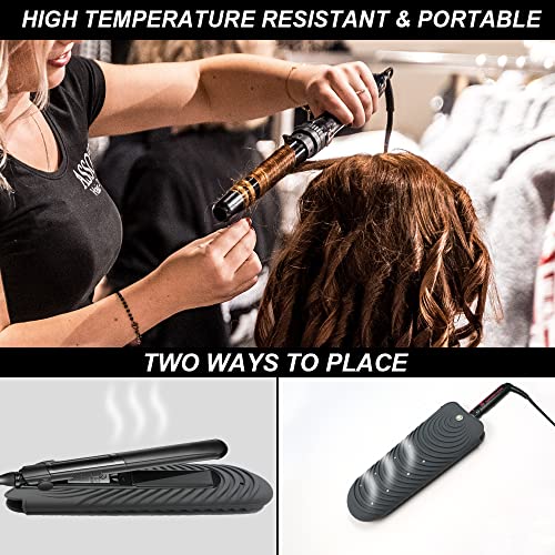 Heat Insulating Silicone Mat Pouch for Hair Straightener, Anti-Slip Travel Pad Cover for Curling & Flat Iron, Portable Styling Heat Mat Holder for Curler Wand and Hot Waver (Dark Gray) - color: Dark Gray