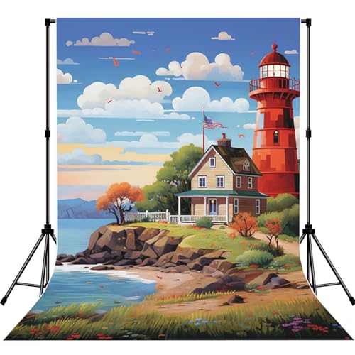 Coastal Lighthouse Backdrop Background for Photography 5x7ft Photobooth Professional Photo Backdrop Curtains Video Photography Studio Photo Backgrounds Banner Booth Background Screen Parties - color: Coastal Lighthouse