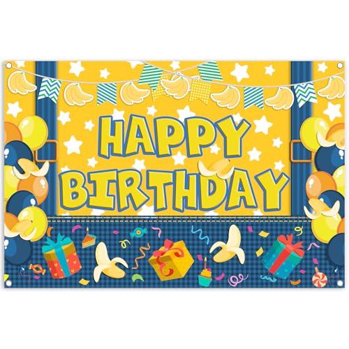 5x3ft Yellow Cowboy Cartoon Theme Backdrop Cartoon Banana Photography Background Kids Boys Girls Birthday Party Decorations Photo Booth Banner Props - color: Yellow-Bro