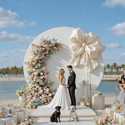 7.2 ft White Round Backdrop Cover, Adjustable 5 to 7.2 ft Wrinkle-Free Polyester Circle Arch Backdrop Stand, Foldable Background for Wedding, Birthday, Baby Show, Photography, Event - color: white