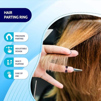 Beauty & Crafts 2PC Pro Hair Parting & Sectioning Rings-Stainless Steel Finger braiding Tool for Precise Hair Styling and Extension Installations - Inculde Straight &Curved Ring with Box (Multi) - color: Multi Rainbow