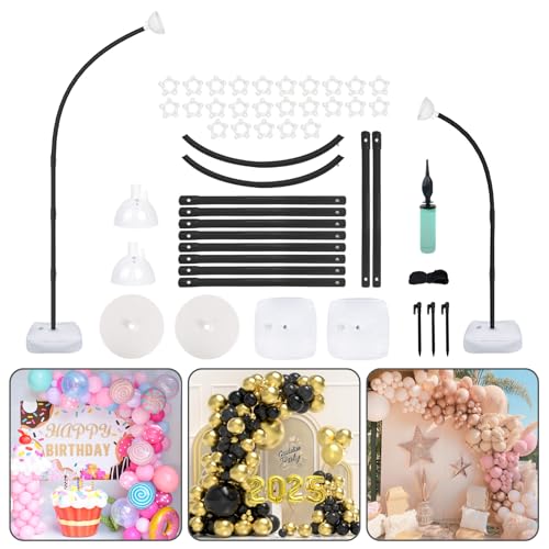 AerWo [Upgraded] Balloon Arch Kit Stand, 8.2ft+6ft Half Arch Balloon Stand with Base, Free Bending Top Balloon Arch Frame Curve for Floor, Perfect Birthday Wedding Christmas Decorations - style: Black Balloon Arch Stand