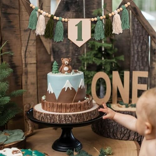 Upfirst Green Wild One High Chair Banner - 1st Birthday Party Decorations Supplies,Wild One Theme First Birthday Party Banner for Anniversary/Cake Smash Photo Prop