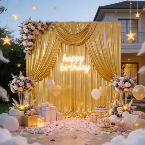 10x10ft Glitter Sequin Gold Backdrop Curtains Photo Backdrop Curtain Fabric Gold Shimmer Drapes Backdrop Bridal Baby Shower Wedding Birthday Party Photography Backdrops Photoshoot 5x10FT, 2 Panels - color: Glitter Gold, size: 10 ft X 10 ft(2 Panels 5ft X