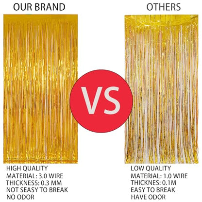 Valentines Day 4 Pack 3.3 * 8.3 ft Foil Curtain Metallic Tinsel Fringe Curtains Photo Booth Props Backdrop for Birthday Wedding Engagement Baby Shower Christmas Holiday Celebration Partyl,Gold - color: Gold, size: 4 Pack