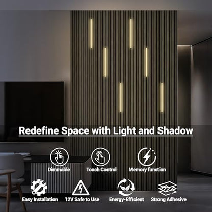 HAMRVL Black Wall Panel Lights, 6PCS 16-Inch 3000K Warm White Wall LED Lights Strip with Touch Switch, Self-Adhesive Dimmable Slat Wall Lights for Wood Slat, Bedroom Fluted Panel, Kitchen Cabinet - color: black - Warm White 3000k, size: 16inch - 6Pack