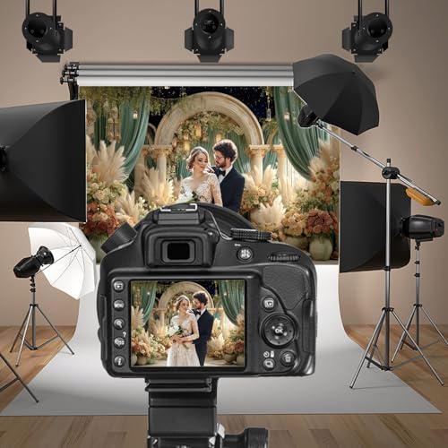 Flower Wedding Backdrop 5x3ft Dreamy Fantasy Arch Door Roman Column Background Bride to Be Bridal Shower Decorations Anniversary Ceremony Backdrops for Photography Banner Photo Booth - color: green-3, size: 5x3ft