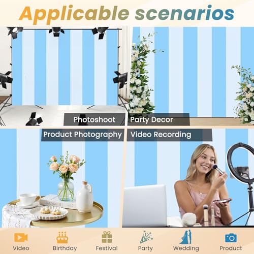 5x7ft Photography Backdrop Blue Stripes Soft Shades Light Blue Photo Backdrop Photography Background for Photoshoot Portrait Video Party Photo Studio Prop Booth - color: Color1