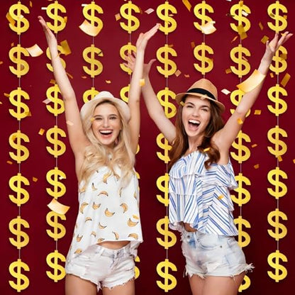 Xinnun Money Party Decorations Gold Old Dollar Sign Hanging Banners Currency Symbol Banner Cutouts Finance Investment Theme Ribbon Streamers for Casino Money Bachelorette Birthday Party Decor - style: Dollar