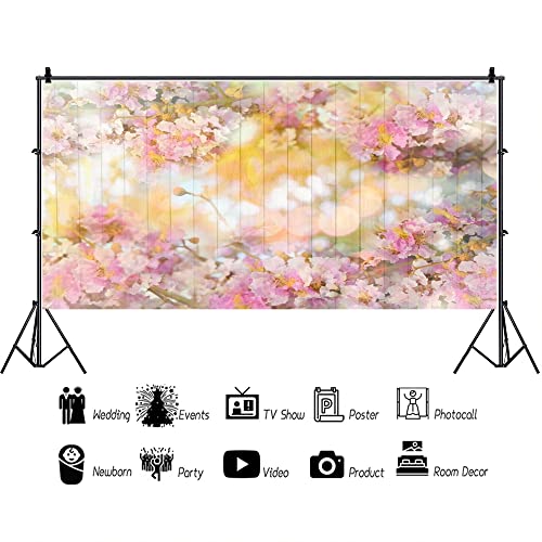 AOFOTO 15x8ft Pink Floral Wood Backdrops Spring Blossom Flowers Wooden Wall Valentines Day Decoration Wallpaper Photography Background Newborn Kids Baby Portrait Photoshoot Photo Studio Props Vinyl - size: 15x8ft