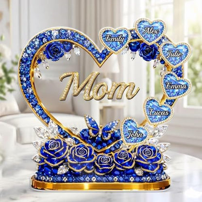 LOVELYPOD Custom Mom Heart With Crystal Roses 2D Acrylic Plaque, Personalized Grandma Plaque with Grandkid Names, Mama Gift from Son Daughter, Birthday Mother's Day Mom Gift, Family Home Decor - color: Design #4
