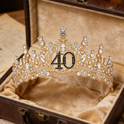 Birthday Crown for Women Crystal Princess Birthdays Tiaras Rhinestone Queen Headband Wedding Bridal Hair Accessories BirthdayProm Pageant Party Coming of Age Ceremony Photo Props - color: Gold-40