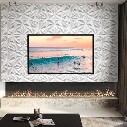 STICKGOO 33 Pack 3D Wall Panels for Interior Wall Decor, 12''x12'' Diamond Textured Panels, White Accent Wall Covering Panels for Living Room, Gaming Room, TV Background - color: White
