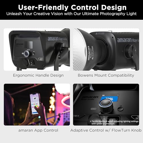 Amaran Ray 660c Full Color COB LED Video Light, 660W Powerful Studio Light with Integrated AC Power, IP54 Weatherproof, OmniColor Engine, 2,300K-10,000K, App/DMX Control, Bowens Mount Monolight - color: Ray 660c