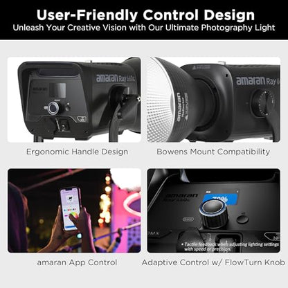 Amaran Ray 660c Full Color COB LED Video Light, 660W Powerful Studio Light with Integrated AC Power, IP54 Weatherproof, OmniColor Engine, 2,300K-10,000K, App/DMX Control, Bowens Mount Monolight - color: Ray 660c