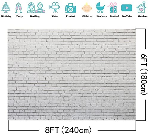 8x6FT White Gray Brick Wall Photography Background Portrait Photo Studio Props Wall Decoration Background Birthday Party Baby Shower Banner DH-43 - size: 8X6FT