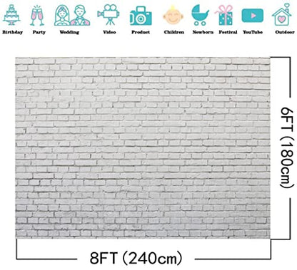 8x6FT White Gray Brick Wall Photography Background Portrait Photo Studio Props Wall Decoration Background Birthday Party Baby Shower Banner DH-43 - size: 8X6FT