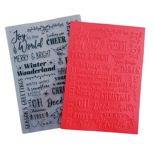 Arbuya Christmas Sentiment Plastic Embossing Folders for Christmas Card Making or Journaling Xmas Embossing Folder for Gift Tag Paper Crafting Home Decoration - color: Xmas Sentiment