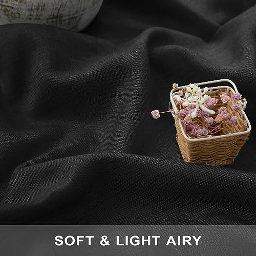 Pitalk Black Linen Window Valance for Kitchen 3 Inch Rod Pocket Semi Sheer Boho Modern Farmhouse Light Filtering Valance Curtain Topper for Bedroom Living Room Bathroom 18 Inch Length Halloween Decor - color: Black