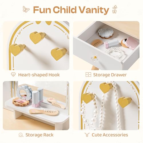 ROBUD Kids Vanity Table and Chair Set, Girls Vanity Set with Mirror, Pretend Play Kids Vanity, Makeup Dressing Table with Drawer and Accessories, Age 3+ (Platinum) - color: Platinum