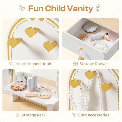 ROBUD Kids Vanity Table and Chair Set, Girls Vanity Set with Mirror, Pretend Play Kids Vanity, Makeup Dressing Table with Drawer and Accessories, Age 3+ (Platinum) - color: Platinum