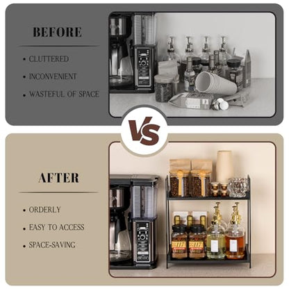 ANBOXIT 2-Tier Coffee Station Organizer, Wooden Kitchen Counter Shelf - Black - color: Black