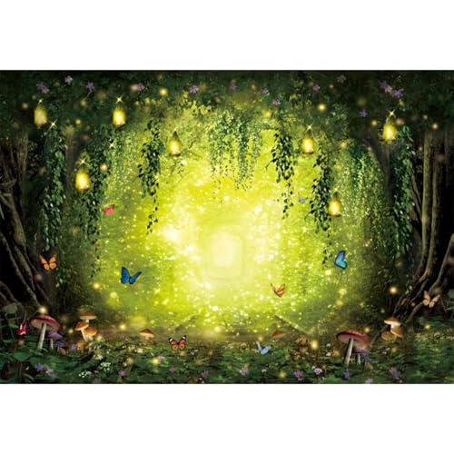 YongFoto Enchanted Forest Backdrop 5x3ft Wildflowers Mushroom Butterfly Spring Garden Fairy Tale Wonderland Photography Background Kids Birthday Party Banner Portraits Photoshoot Wallpaper Props - color: Style 4, size: 5ftx3ft