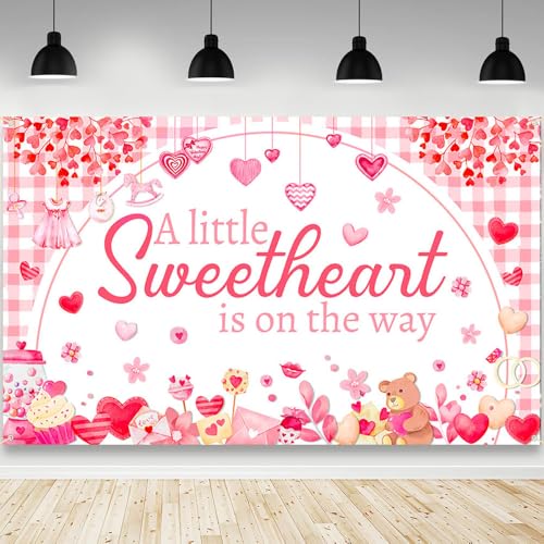 AIBIIN 7x5ft Little Sweetheart Baby Shower Backdrop Decorations A Little Sweetheart is on The Way Baby Shower Banner Sweet Heart Valentines Day Party Decorations Banner Photo Booth Props - color: Sweetheart3, size: 7x5ft