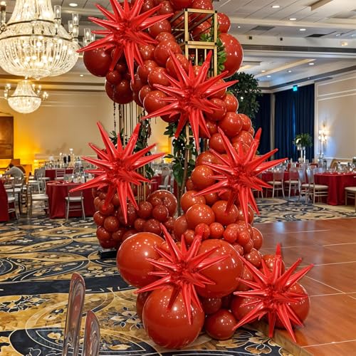 Red Star Foil Balloons, 22 Inch Red Explosion Star Cone Spike Balloons Large for Wedding Baby Shower Anniversary Backdrop Birthday Party Decorations Backdrops - color: Red