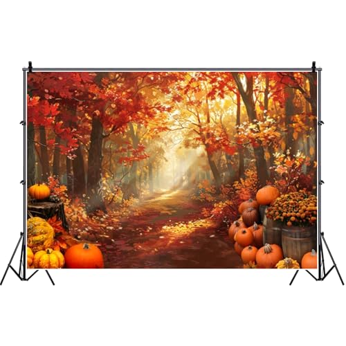 deFouliao Fall Backdrop for Photography Autumn Harvest Thanksgiving Maple Leaves Pumpkins Flowers Background Banner Thanksgiving Party Supplies Photo Booth Props, 9x6ft - color: Gold and Red, size: 9x6ft