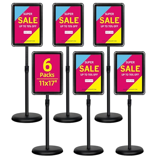 6-Packs Sign Holder Stand for Display 11x17 Inch - Adjustable Floor Standing Sign Holder - Pedestal Poster Stand with Vertical & Horizontal View, Indoor/Outdoor Business & Store Signage(Black) - color: Black, size: 11"x17"-6Pack
