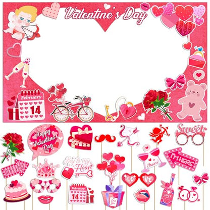Konsait 23 PCS Valentines Day Props Valentines Photo Frame Valentines Day Decor Valentines Props Include Love, Cupid's Arrow Sweet Valentine Photo Booth Props Party Decorations