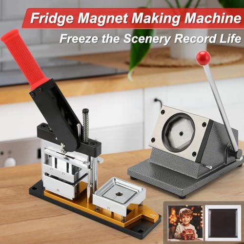 Square Photo Fridge Magnet Maker Machine Kit, 2inch DIY Refrigerator Sticker Making Machine with Paper Cutter, 200 Sets Material, for Custom Badge