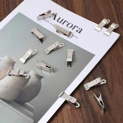 16Pcs Stainless Steel Small Clamps, Metal Spring Clamp Alligator Clips with Smooth Jaw Silver Curtain Clip for Work Clothes Photos Curtains Lights Hangers Crafts DIY Decoration