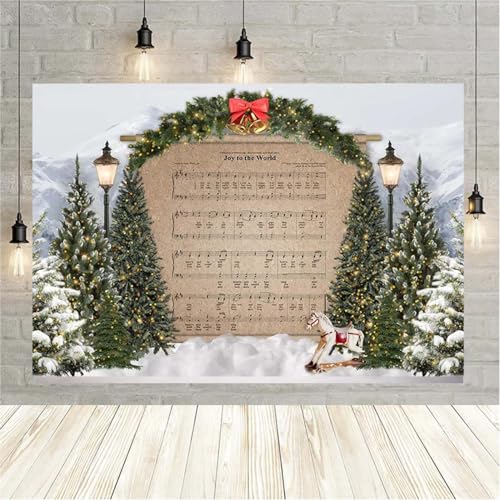 Merry Joy to The World Sheet Music Photography Background Snow Scene Mountain Christmas Tree Backdrops Xmas Party Supplies Family Kids Party Banner Merry Christmas Backdrop,6x4feet - size: 6x4feet
