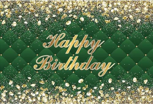 Renaiss 6x4ft Happy Birthday Backdrop Banner for Photoshoot Portrait Gold Diamonds Green Photography Background for Men Women 30th 40th 50th 60th 70th 80th Bday Party Decor Glitter Photo Booth Prop - color: Bday-G, size: 6x4ft