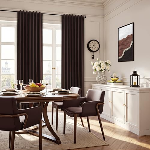 Guken Coffee Linen 100% Blackout Curtains for Bedroom 84 Inch Length 2 Panels Set Textured Elegant Black Out Thermal Insulated Soundproof Back Tab Hook Belt Bedroom Cafe Backdrop Drapes 52x84 7Ft - color: Coffee, size: 52"W x 84"L (Pack of 2)