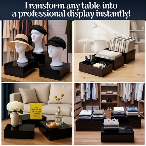 3 Pack Extra Large Acrylic Buffet Risers - 15”, 14”, 13” Black Display Stands with Hollow Bottoms, Cube Riser Boxes Nesting for Dessert Food Catering Buffet Display Party Supplies - color: Black, size: 15”,14”,13”