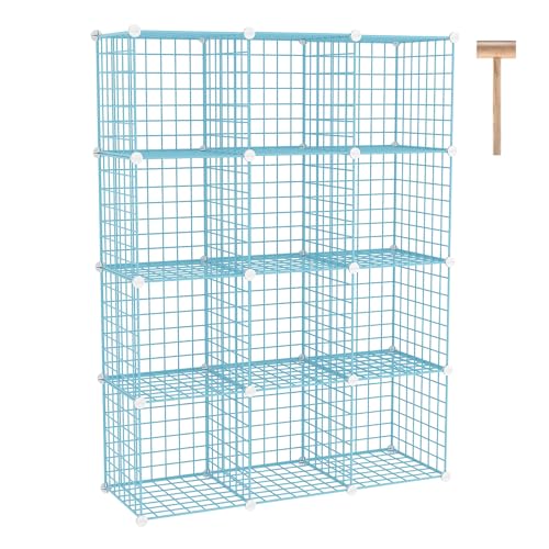 C&AHOME Wire Cube Storage, 12 - Cube Organizer Metal C Grids, Modular Shelves Units, Closet Organizer, Ideal for Home, Office, Living Room, 36.6”L x 12.4”W 48.4”H, Blue UWCS3012B - color: Blue