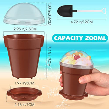 Honeydak 25 Pack Flowerpot Dessert Cup Plastic Cake Cups with Lid Shovel Spoon Mini Flower Pot Dessert Cups Ice Cream Yogurt Cupcake Holder Containers for Birthday Party Supplies DIY Baking(Brown) - color: Brown