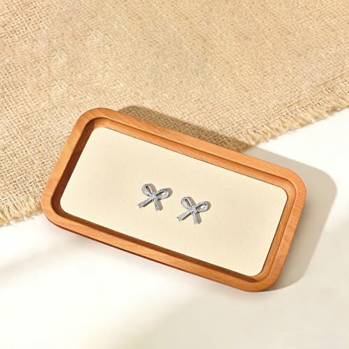 Solid Wood Jewelry Display Flat Tray for Rings Earrings Necklace Bracelet, Jewelry Photograph Display(Beige,M) - color: Beige, size: 18 * 10 * 1.5cm