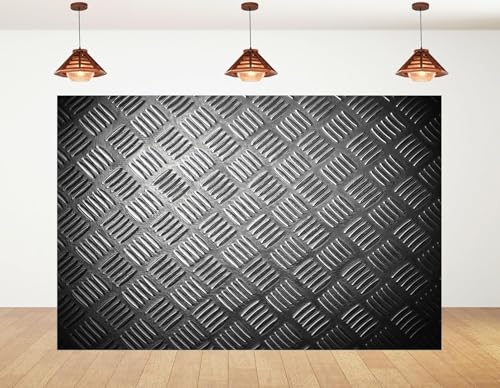 15x8ft Black Diamond Plate Metal Backdrop Textured Industrial Surface Photography Background for Steampunk Events Industrial Party Tapestry Decorations Banner Photo Booth Props - size: 15x8ft