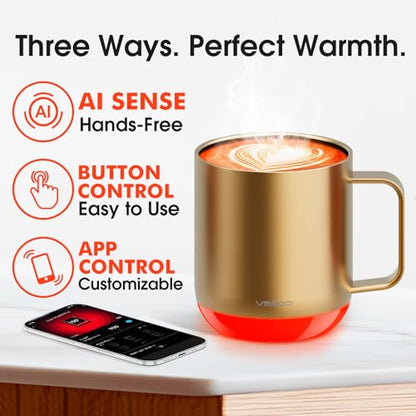 Vsitoo S6 Plus Smart Coffee Mug, 12oz,Temperature Controlled Mug & Electric Coffee Mug with Music Sync Lights，Auto-Sensing AI Heats Drinks to 120-150°F Hands-Free. Ideal for Home/Office/Gifts - Gold - color: Gold