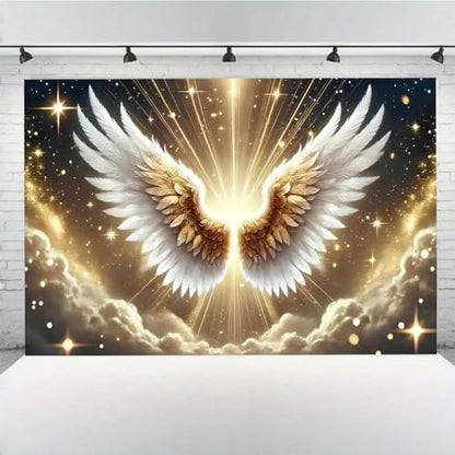Platinum Gradient Angel Wings Birthday Backdrop Deep Starry Sky Golden Holy Light Clouds Baby Pregnant Bride Pregnant Bride Photography for Weddings Coming-of-Age Ceremonies (B, 6X4FT) - color: B, size: 6X4FT