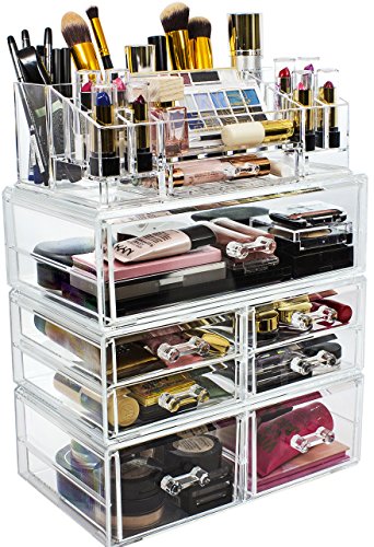 Sorbus Acrylic Cosmetics Makeup and Jewelry Storage Case Display Sets – Interlocking Drawers to Create Your Own Specially Designed Makeup Counter – Stackable and Interchangeable (Clear)