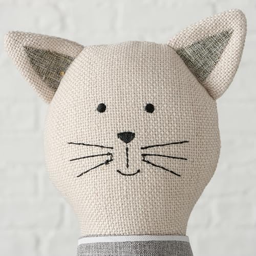 Cat Door Stops, Set of 2, Grey and White Woven Fabric, Black Embroidery Cotton, Linen, Polyester, & Filling, Weighted Prop, 12.5 Inches, 2.75 lbs. (Not a Toy) - color: Cats, Grey and White