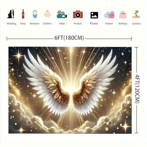 Platinum Gradient Angel Wings Birthday Backdrop Deep Starry Sky Golden Holy Light Clouds Baby Pregnant Bride Pregnant Bride Photography for Weddings Coming-of-Age Ceremonies (B, 6X4FT) - color: B, size: 6X4FT