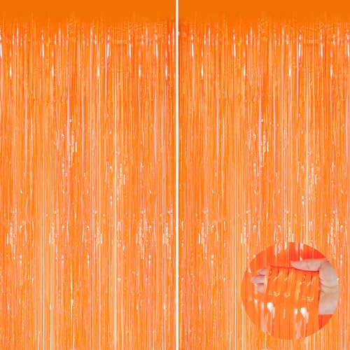 Orange Metallic Tinsel Foil Fringe Curtains, 2 Pack 3.3x8.3 Feet Party Streamer for Birthday Party Decorations, Halloween Decor, Foil Curtain for Bachelorette Party - color: Orange, size: 2 Pack
